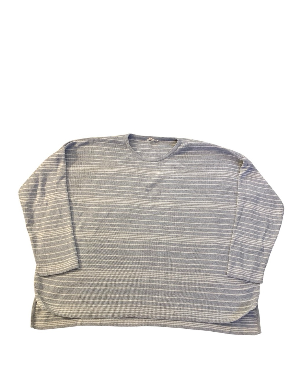Eileen Fisher Organic Cotton Striped Sweater Large Gray White Lightweight Boxy